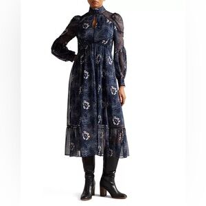 NWT Ted Baker Deluna Ladder Trim Insert High Neck Midi Dress
